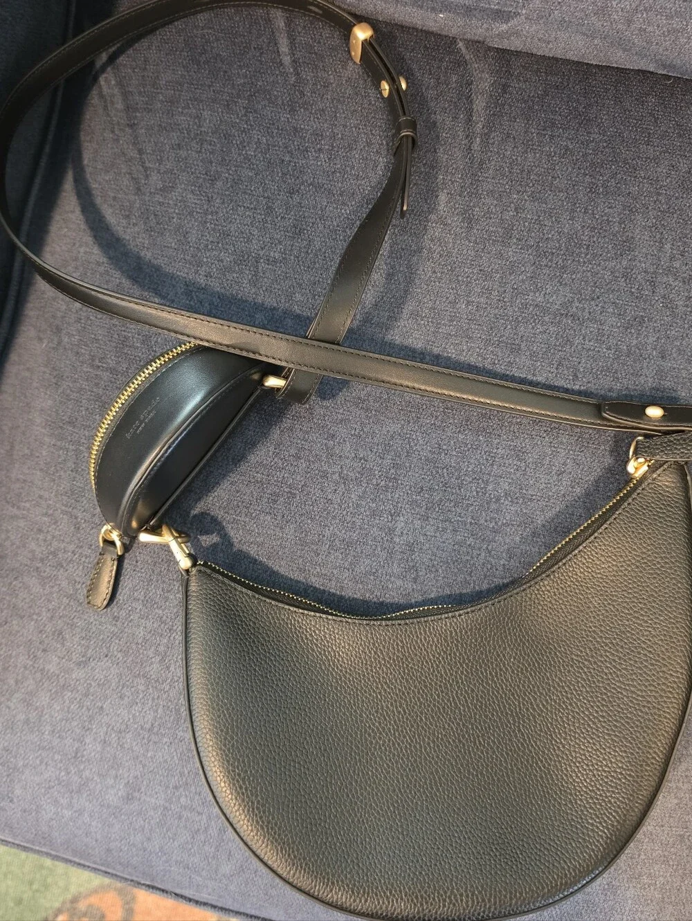 Kate Spade Duo Black Leather Crescent Crossbody Bag with Gold Hardware